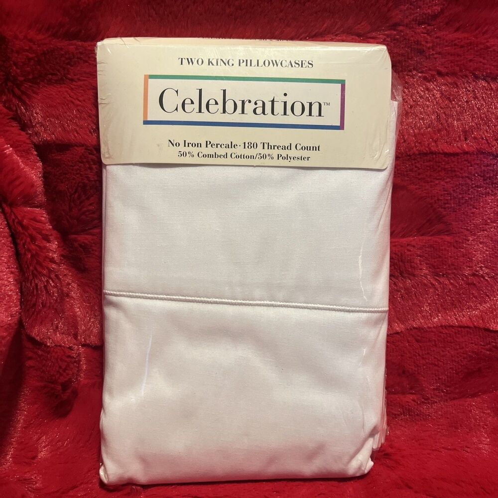 Mervyn's Celebration Two King Pillowcases No Iron Percale 180 Thread Count